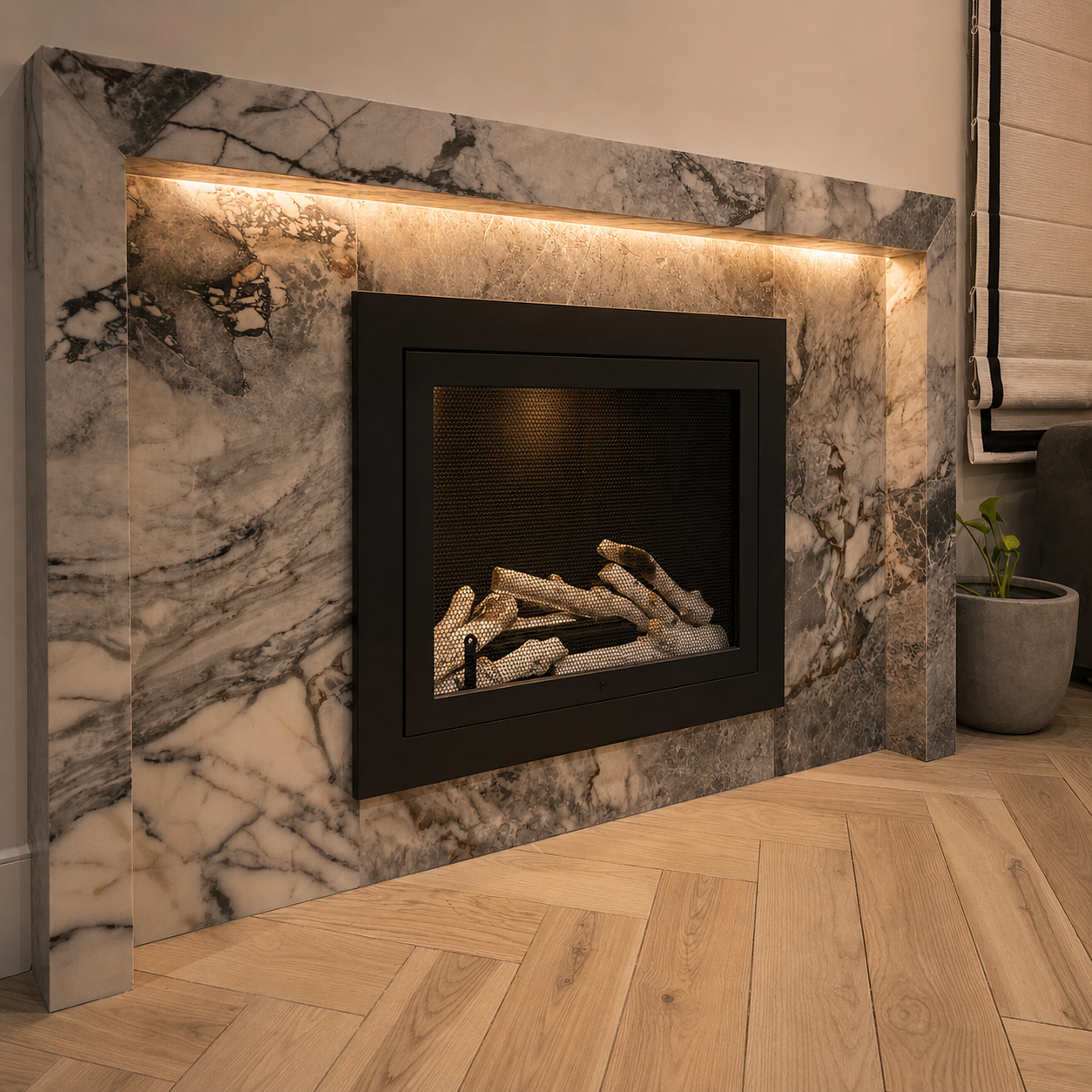 Modern fireplace with countertops